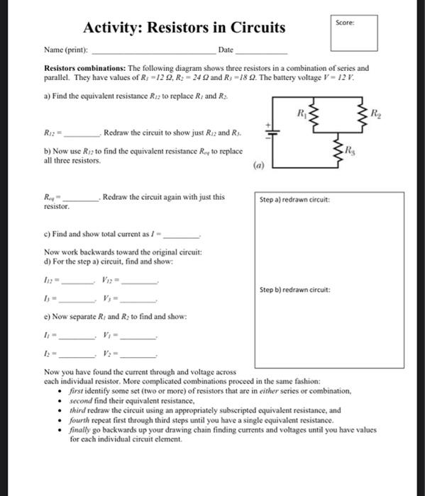 Solved Activity: Resistors In Circuits Score: Name (print) 