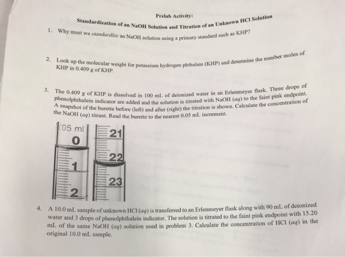 Solved Prelab Activity Standardization of an NaOH Solution