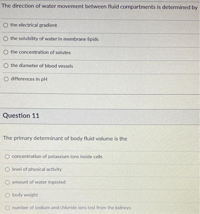 Solved The direction of water movement between fluid