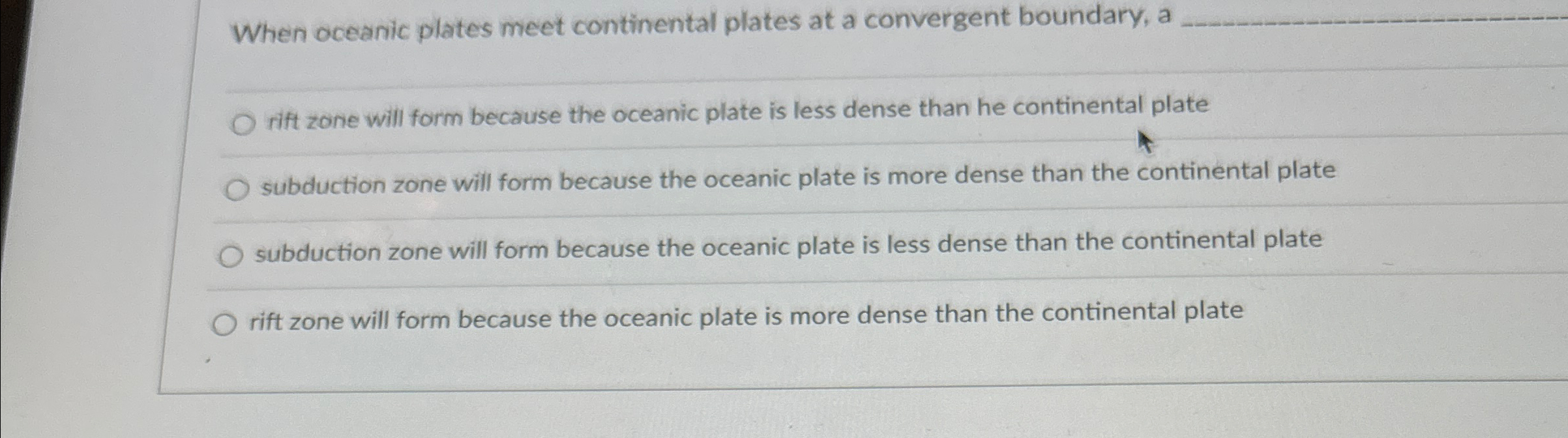 Solved When oceanic plates meet continental plates at a | Chegg.com
