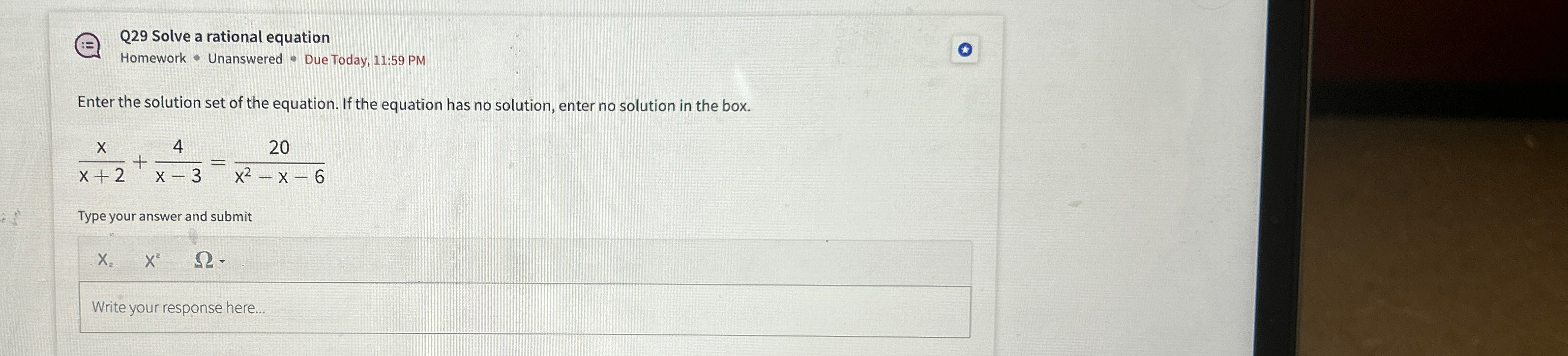 Solved Q29 ﻿Solve a rational equationHomework * ﻿Unanswered | Chegg.com