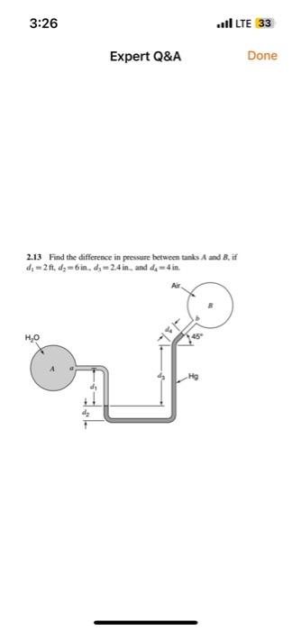 Solved 2.13 Find the difference in pressure between tanks A | Chegg.com