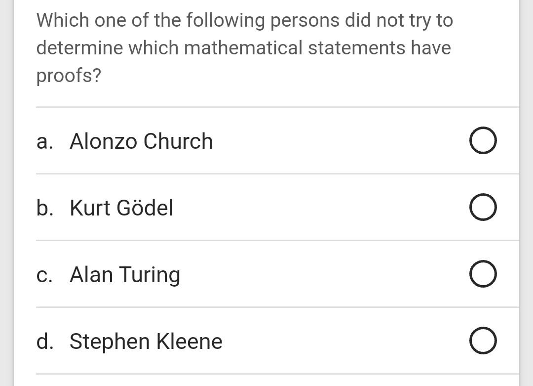 Solved Which One Of The Following Persons Did Not Try To | Chegg.com