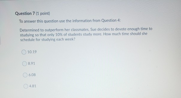 Solved Question 4 (1 point) Use this information to answer | Chegg.com