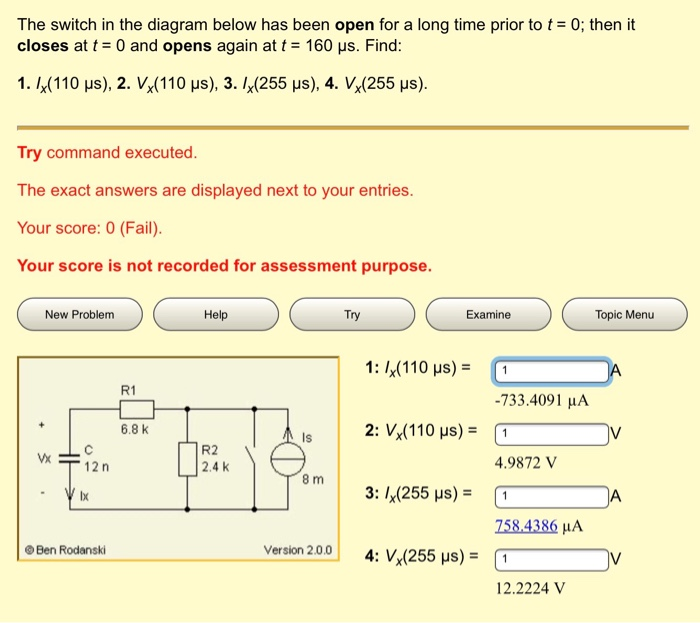 Solved The switch in the diagram below has been open for a | Chegg.com