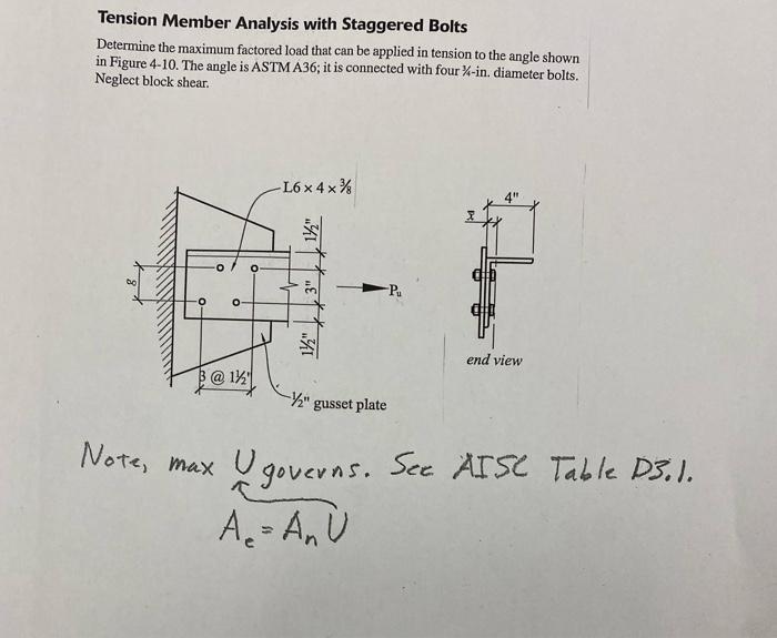Solved Tension Member Analysis with Staggered Bolts | Chegg.com