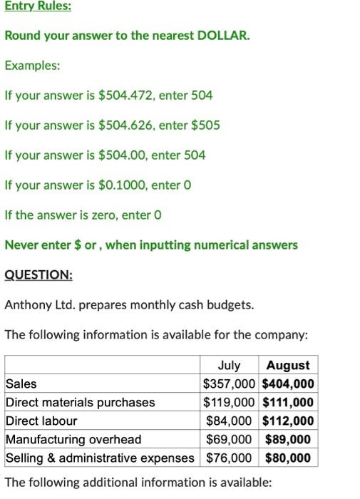 Solved Entry Rules: Round your answer to the nearest DOLLAR. | Chegg.com