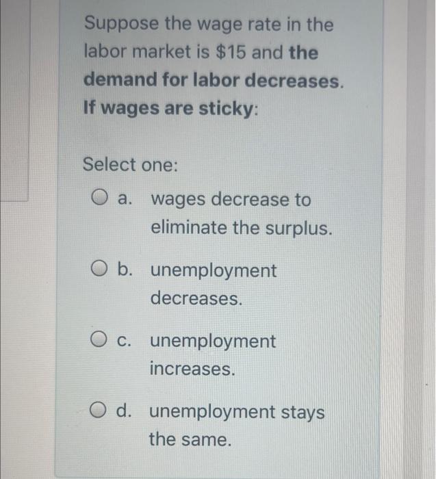 Solved Suppose the wage rate in the labor market is $15 and | Chegg.com