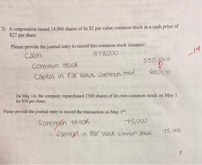 Solved 2) A Corporation Issued 14,000 Shares Of Its $2 Par | Chegg.com