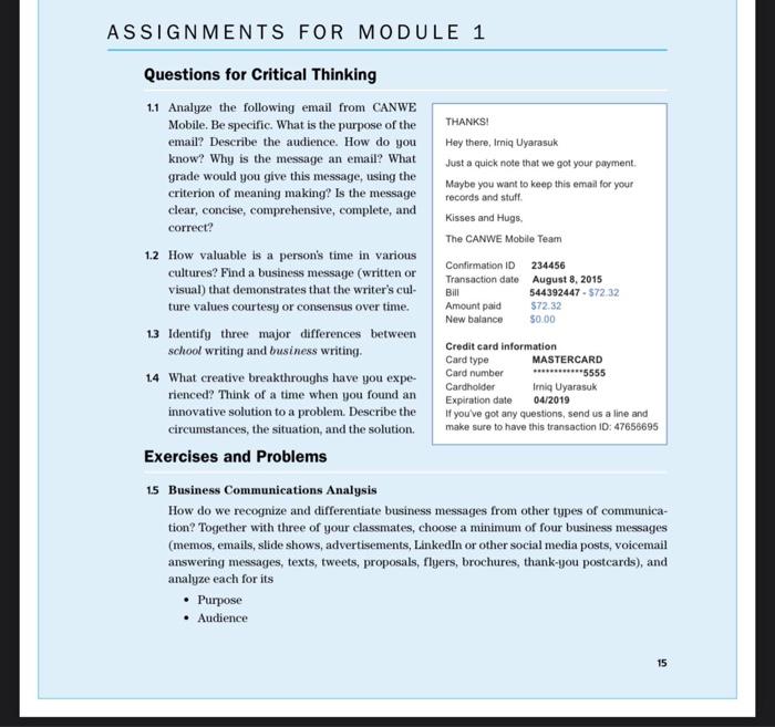 ASSIGNMENTS FOR MODULE 1 Questions for Critical | Chegg.com