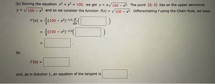 Solved B Solving The Equation X2 Y2 100 We Get Y Y Chegg Com