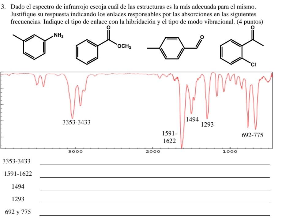 Solved Dado el espectro de infrarrojo escoja cuál de las | Chegg.com