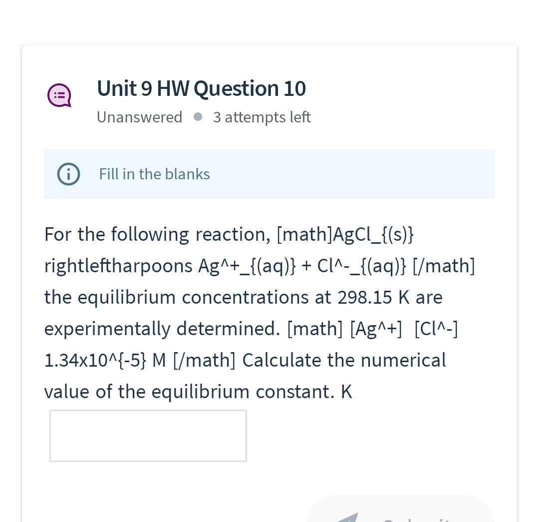 Solved Unit 9 HW Question 11 Unanswered • 3 attempts left | Chegg.com