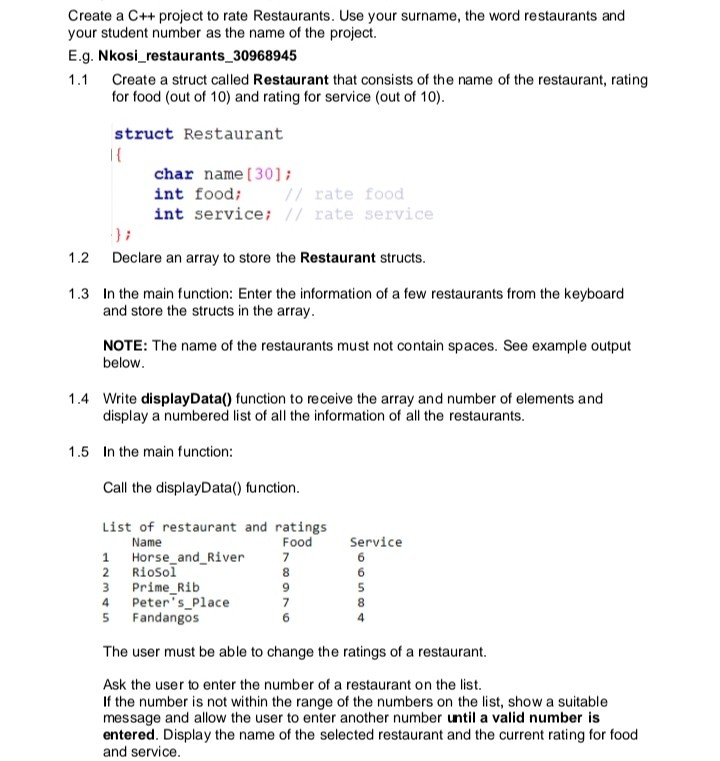 Solved Create a C++ project to rate Restaurants. Use your | Chegg.com