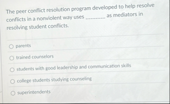 Solved The peer conflict resolution program developed to | Chegg.com