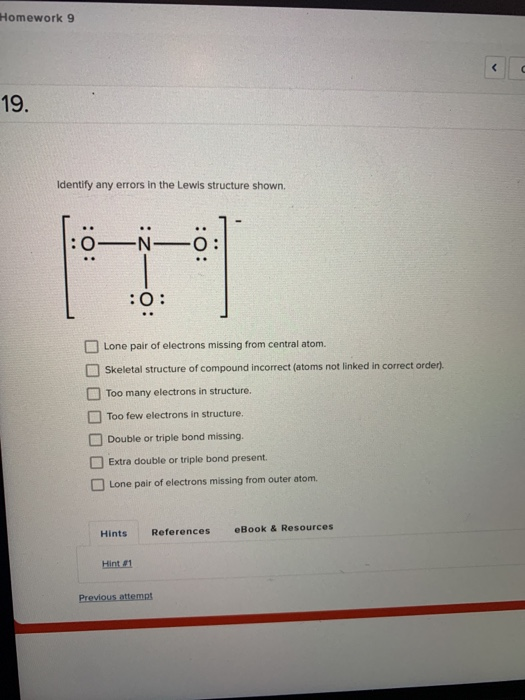Solved Homework 9 19. Identify any errors in the Lewis | Chegg.com