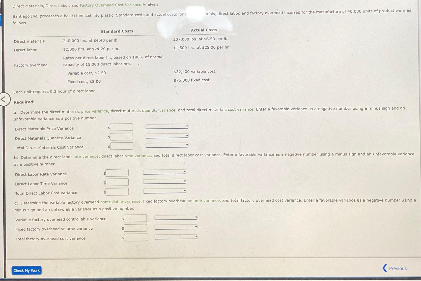 Solved Direct Materials, Direct Labor, and Factory Overhead