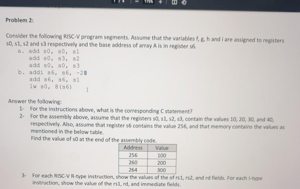 Solved Problem 2: Consider The Following RISC-V Program | Chegg.com