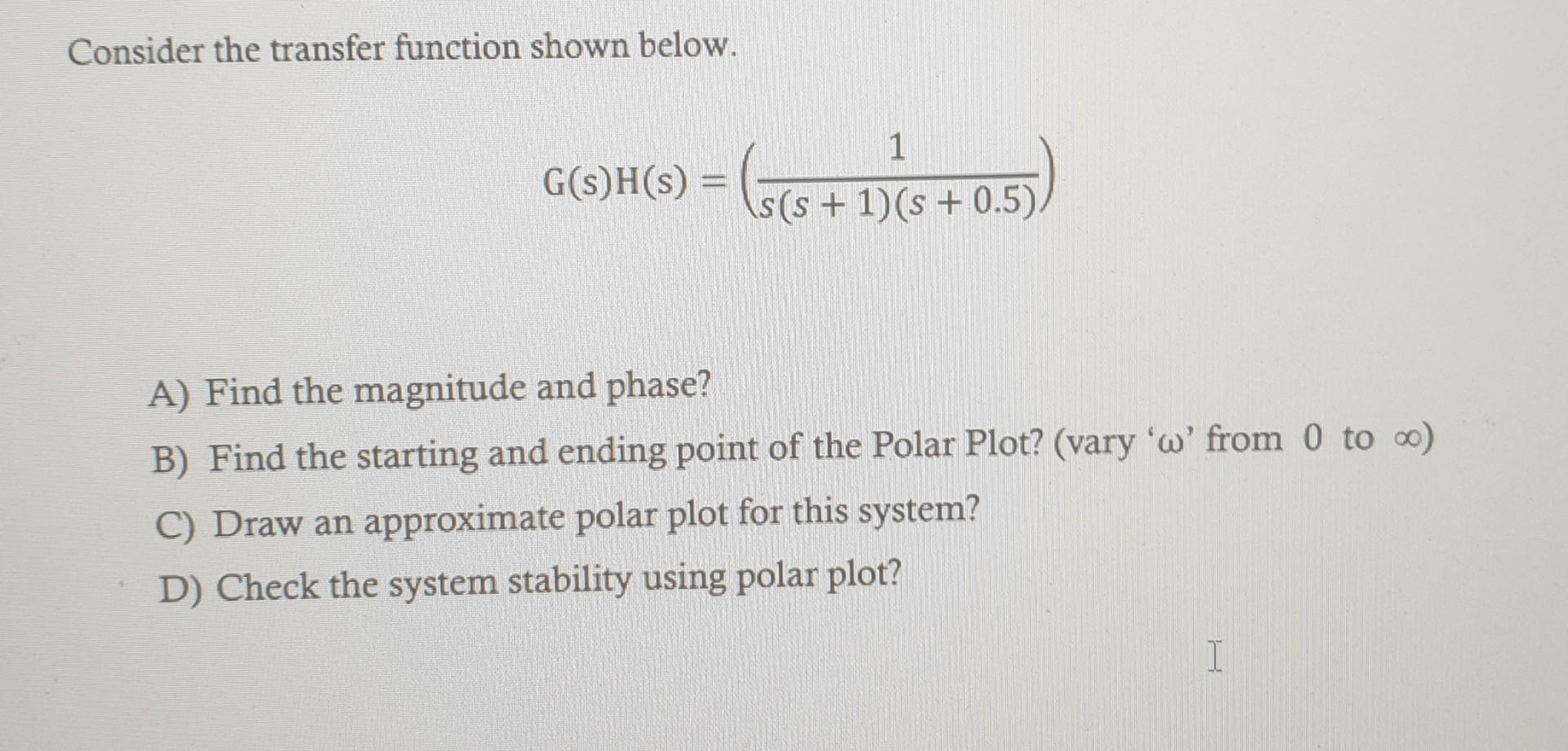 Solved Consider the transfer function shown below. | Chegg.com