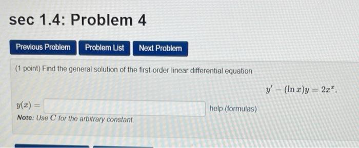 Solved sec 1.4: Problem 4 Previous Problem Problem List Next | Chegg.com