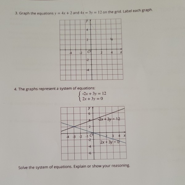 Solved 3 Graph The Equations Y 4x 2 And 4x 3y 12 On Chegg Com