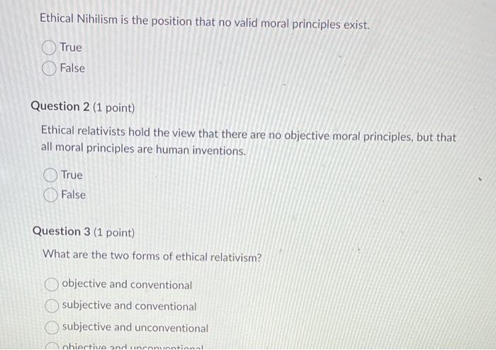 Solved Ethical Nihilism is the position that no valid moral | Chegg.com