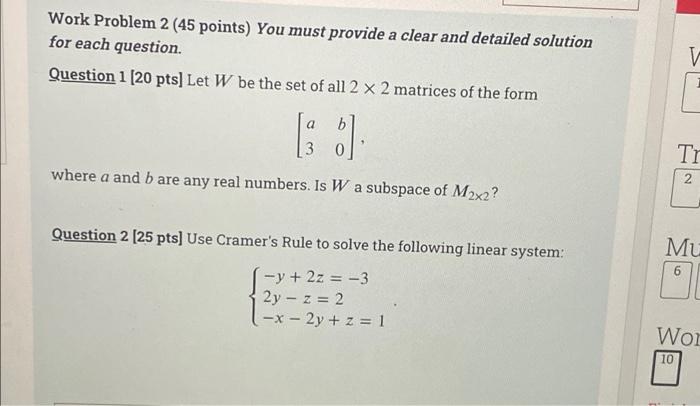 Solved Work Problem 2 (45 points) You must provide a clear | Chegg.com