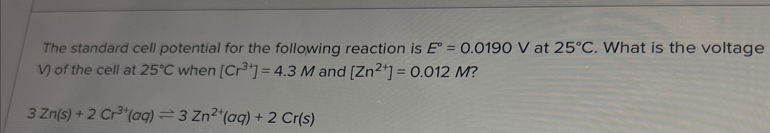 Solved The standard cell potential for the following | Chegg.com