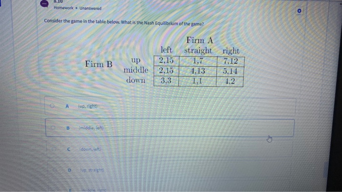Solved 8.10 Homework. Unanswered Consider the game in the | Chegg.com