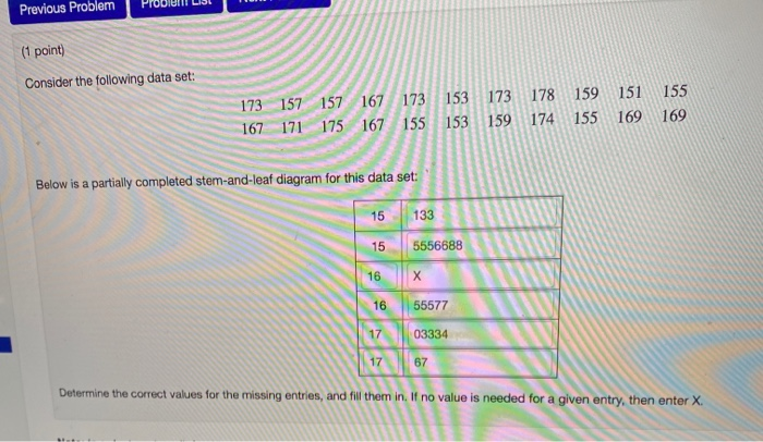Solved Previous Problem (1 point) Consider the following | Chegg.com