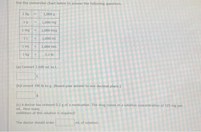 Solved Use the conversion chart below to answer the Chegg