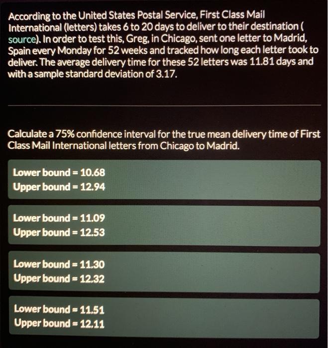 Solved According the United States Postal Service, First | Chegg.com