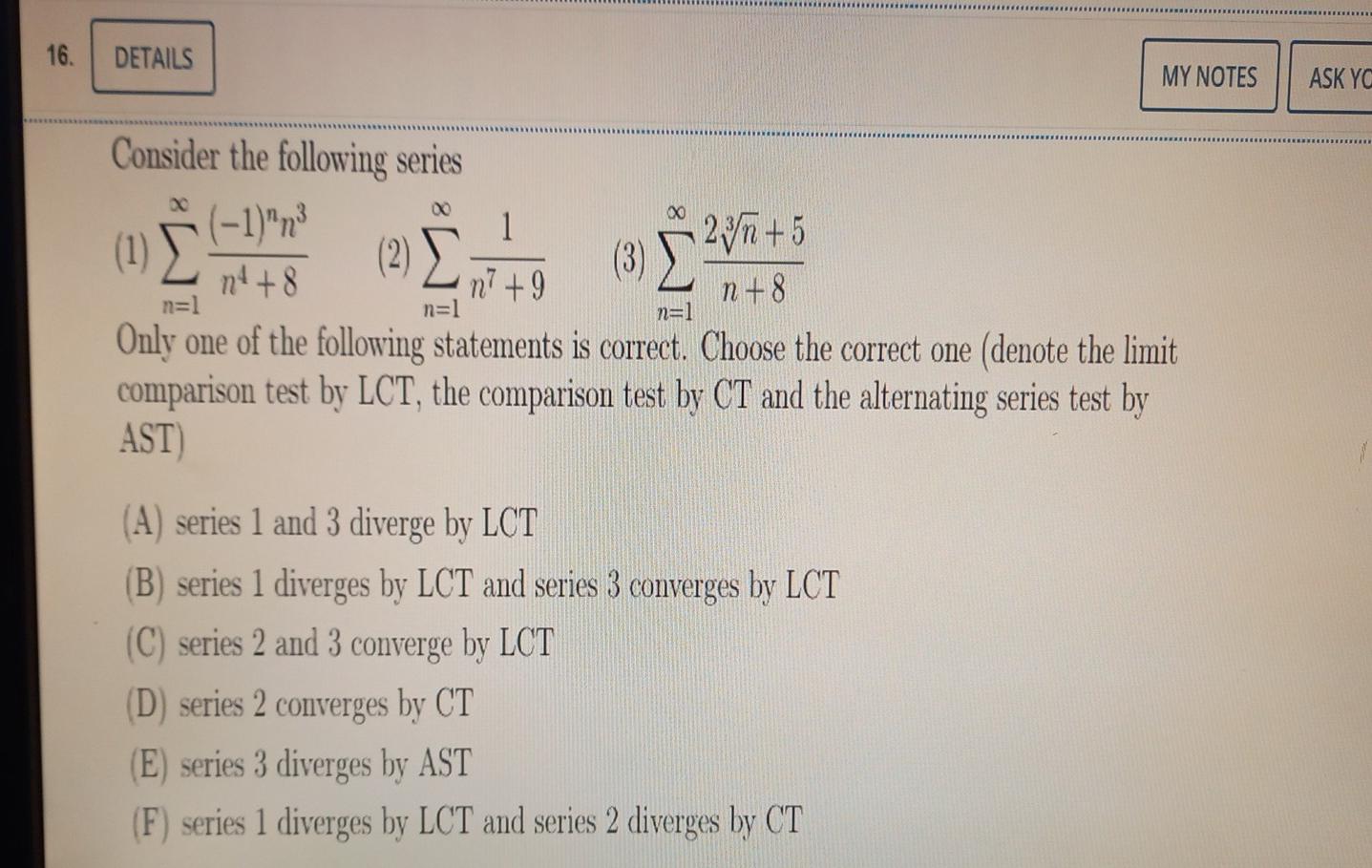 Solved 16. DETAILS MY NOTES ASK YC Consider the following | Chegg.com