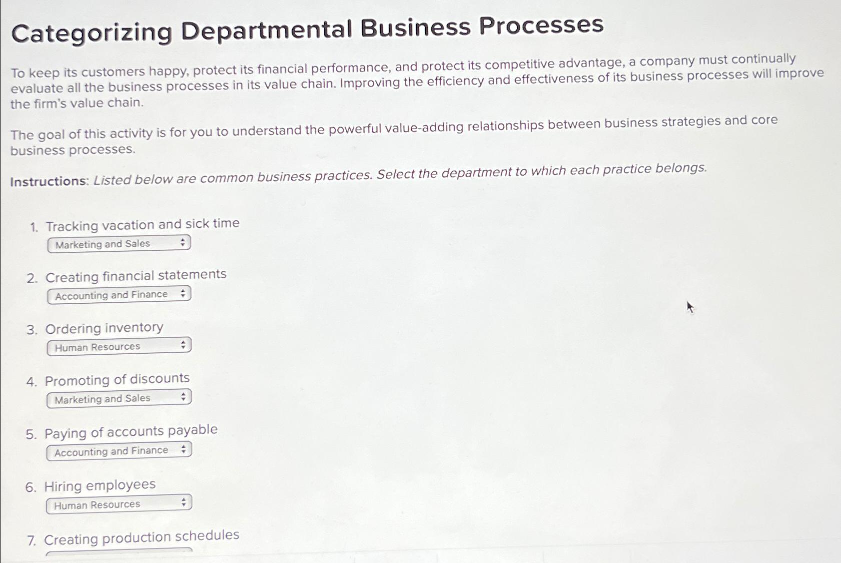 Solved Categorizing Departmental Business ProcessesTo keep | Chegg.com 