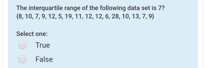 Solved The interquartile range of the following data set is | Chegg.com