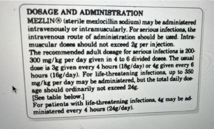 Solved 17. A 123-lb patient needs Mezlin. Calculate the per | Chegg.com