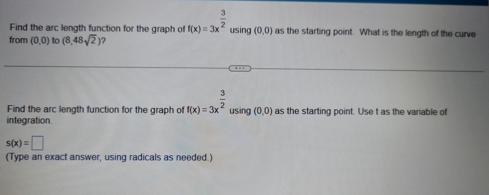 Solved Find The Arc Length Function For The Graph Of Chegg Com