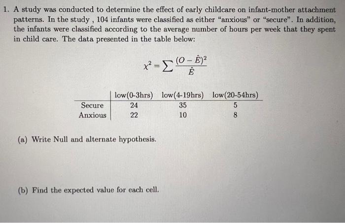 Solved 1. A study was conducted to determine the effect of | Chegg.com
