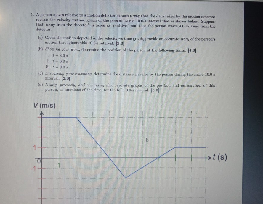 Solved 1. A person moves relative to a motion detector in | Chegg.com