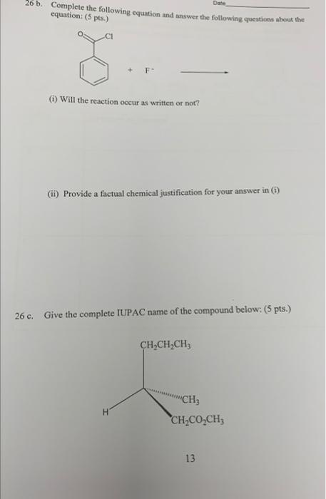 Solved 26 b. Complete the following equation and answer the | Chegg.com