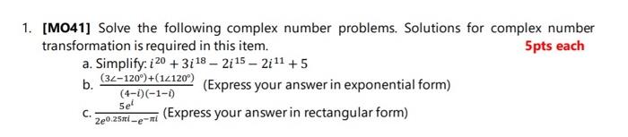 Solved Solve the following complex number problems. | Chegg.com