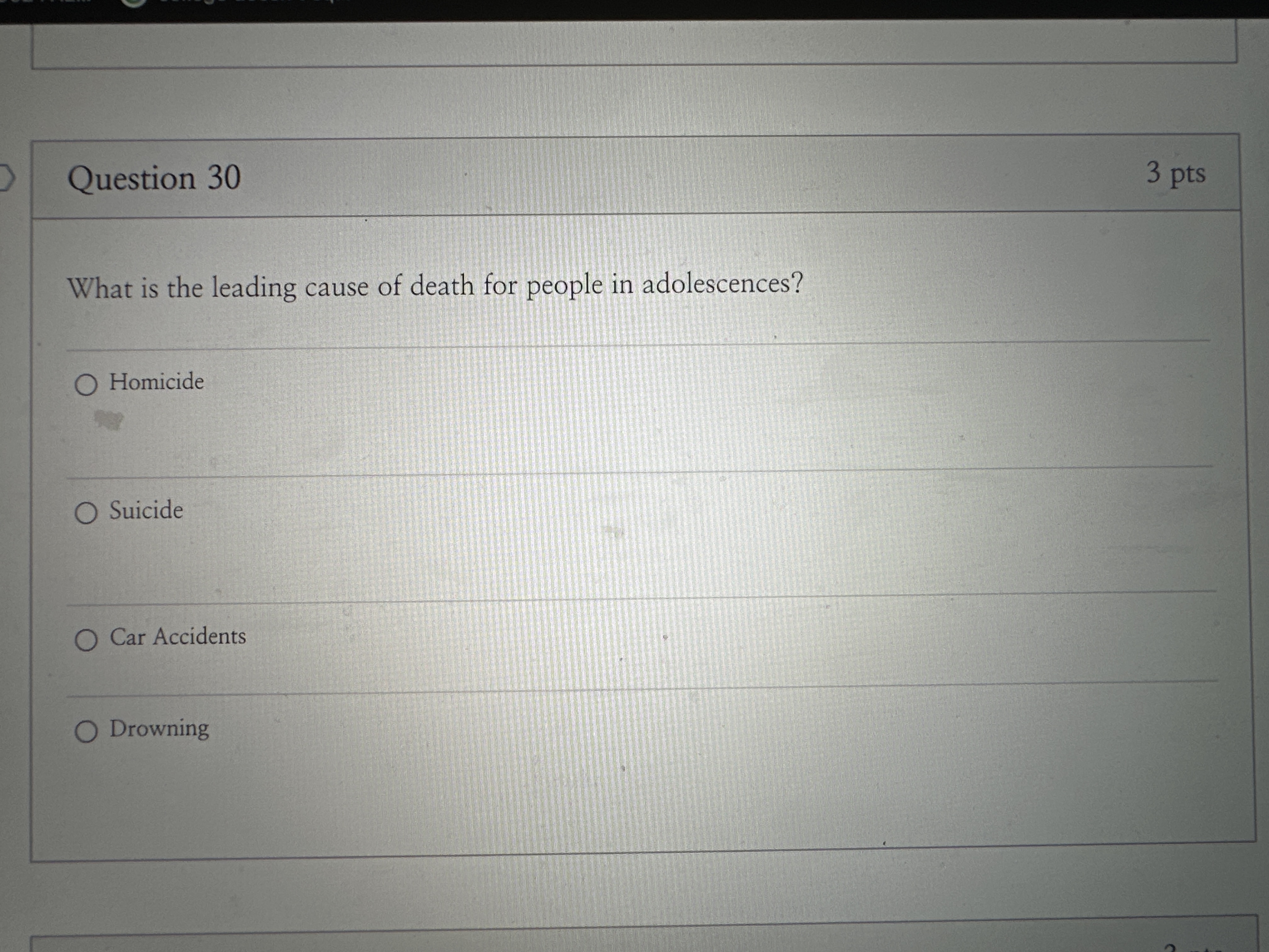 Solved Question 30What is the leading cause of death for | Chegg.com