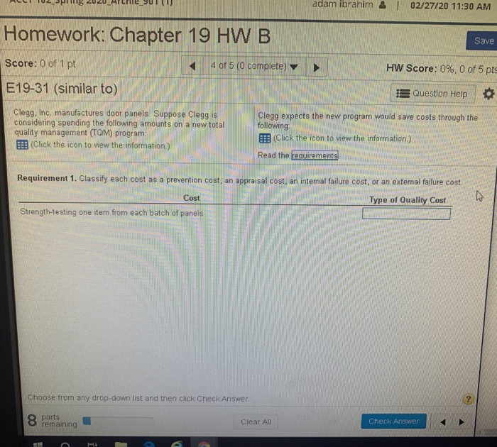 Solved Quirement 1 Classify Each Cost As A Prevention Cost Chegg