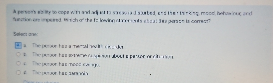 Solved A person's ability to cope with and adjust to stress | Chegg.com