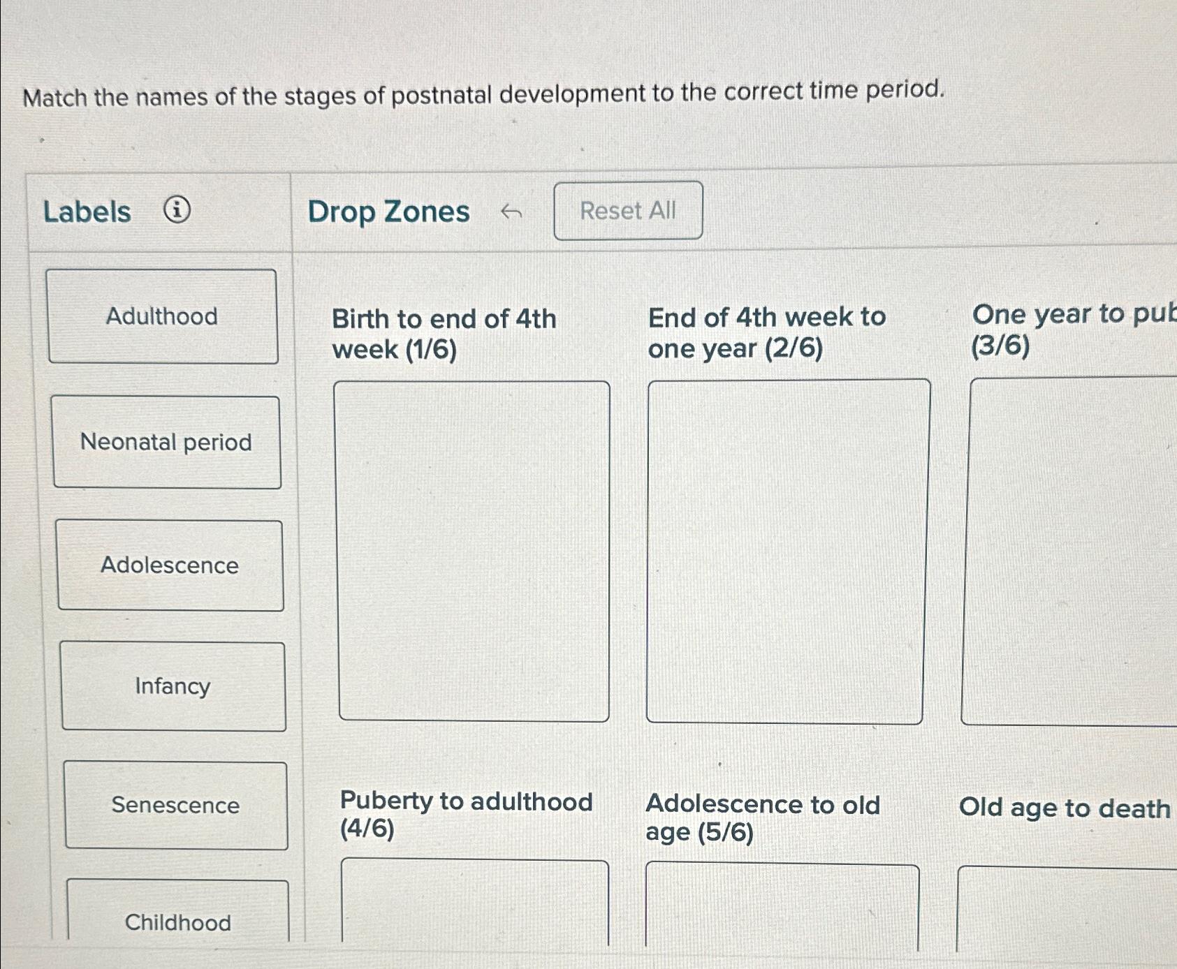 Solved Match the names of the stages of postnatal | Chegg.com