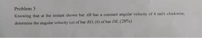 Solved Problem 3 Knowing that at the instant shown bar AB | Chegg.com