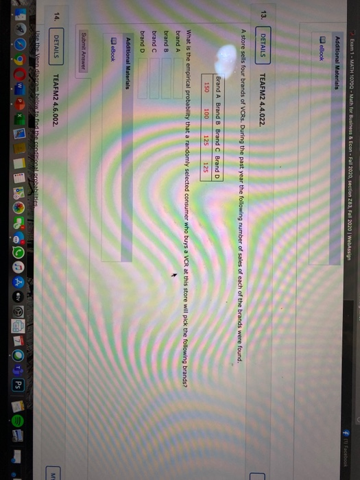 Solved A store sells four brands of VCRs. During the past