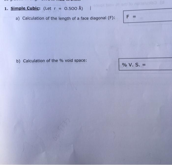 Solved 1 Simple Cubic Letr 0 500 A 1 A Calculation Chegg Com