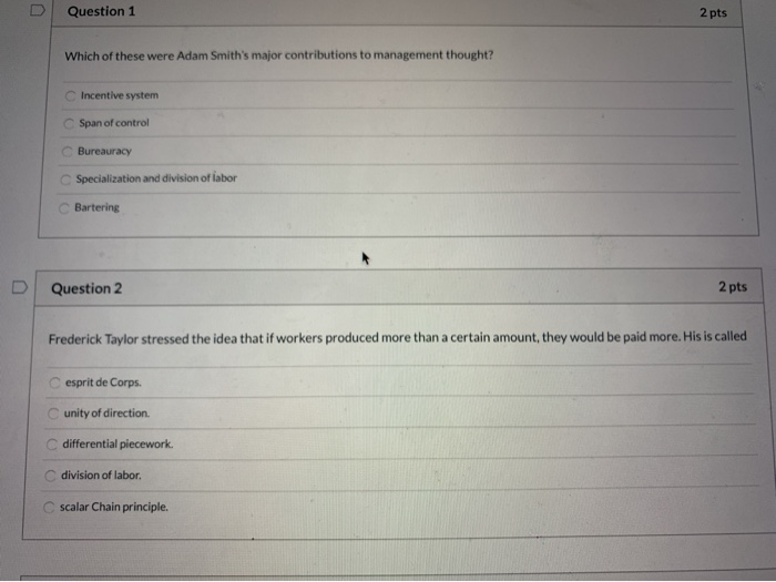 Solved Question 1 2 pts Which of these were Adam Smith's | Chegg.com