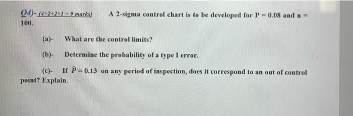 Solved Q4)-(4+2+241 - 9 marks) 100. A 2-sigma control chart | Chegg.com